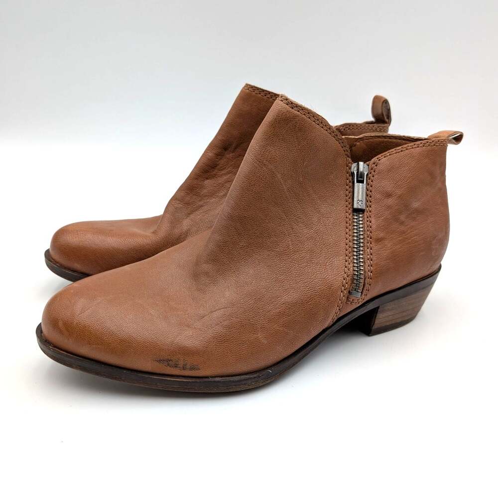 Lucky Brand Basel Block Heel Ankle Bootie Women's Brown Leather Size US7.5M EU38